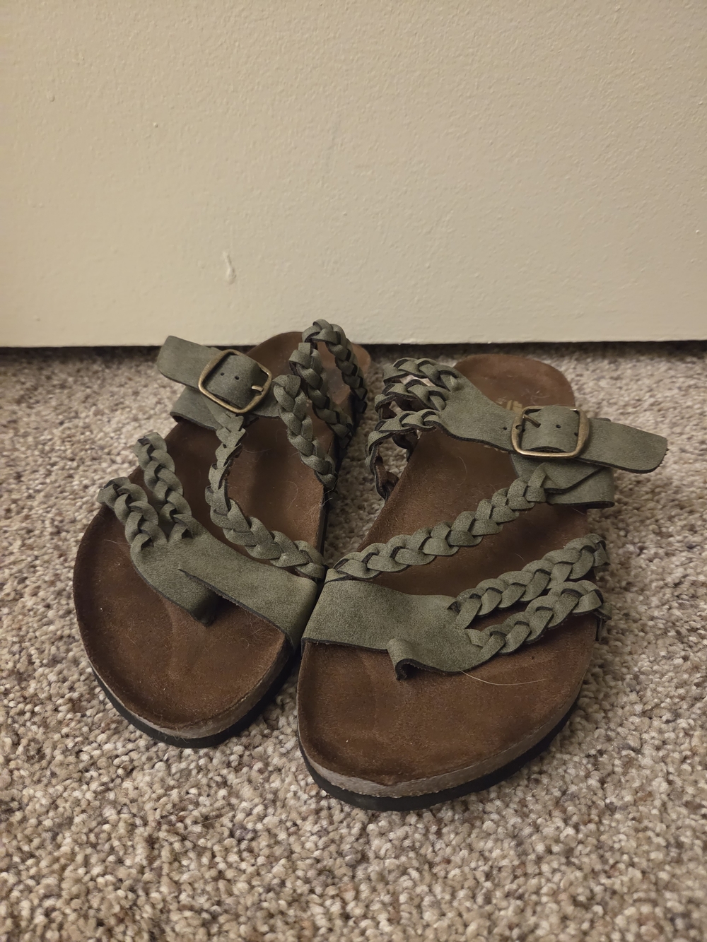 Cliffs by WHITE MOUNTAIN Olive Green Braided Strap Sandals